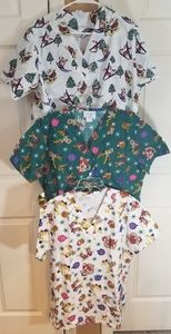 3 Holiday Scrub Uniform Tops size Medium